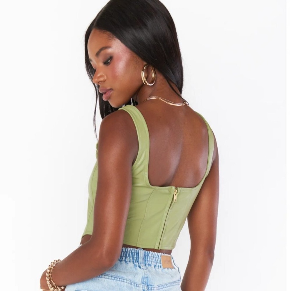 Show Me Your Mumu The Corset Top in Sage Faux Leather Size S